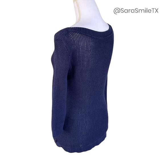 TOMMY HILFIGER Navy Blue 3/4 Sleeve Chunky Knit Sweater - Picture 6 of 13